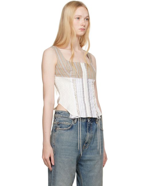 MARINE SERRE Blue Regenerated Striped Poplin Bustier Top