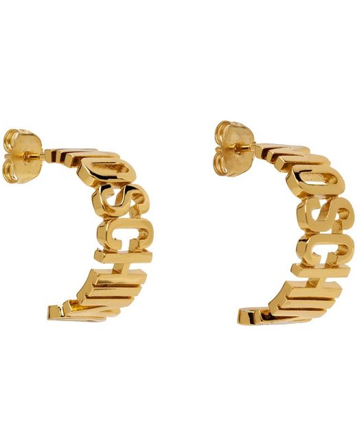 Moschino Metallic Gold Small Lettering Logo Earrings