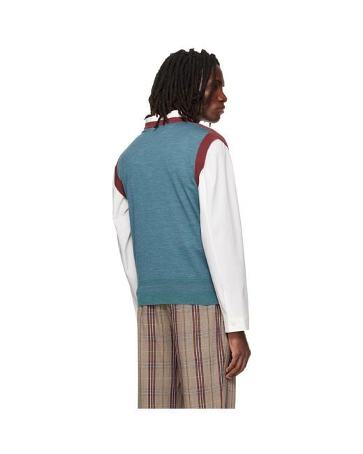 Vivienne Westwood Blue Burgundy & Argyle Vest for men