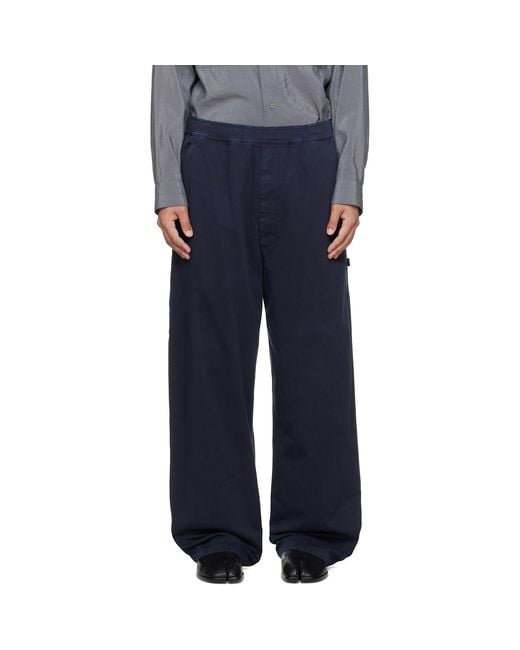 MM6 by Maison Margiela Blue Cotton Twill Trousers for men