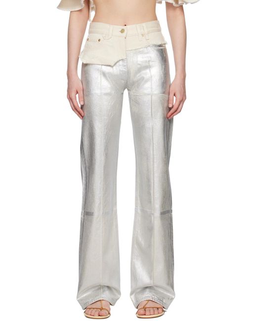 Jacquemus White Silver Le Raphia 'le De Nimes Bordado' Jeans