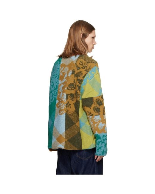Dries Van Noten Blue Patchwork Wool Sweater for men
