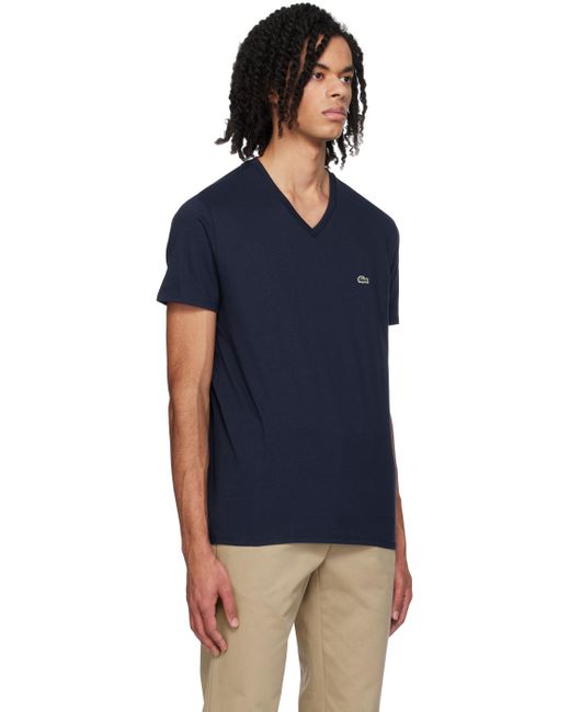 T-shirt bleu marine à col en v Lacoste pour homme en coloris Black