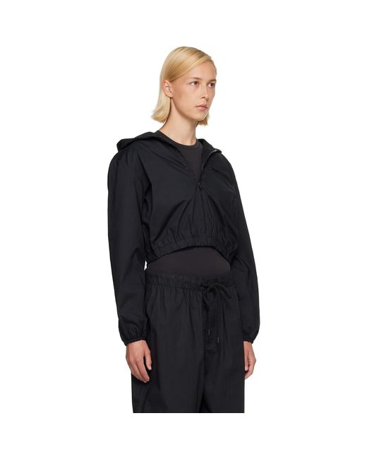 Skims Black Woven Cotton Cropped Zip Up Jacket
