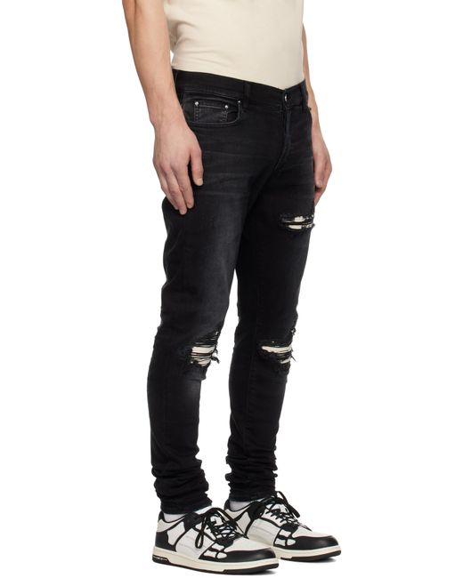 Jean AMIRI MX1 Noir – Taille 34, En Denim Vieilli Avec Inserts Ultrasuède Et Daim, Neuf Avec étiquettes, Coupe Skinny