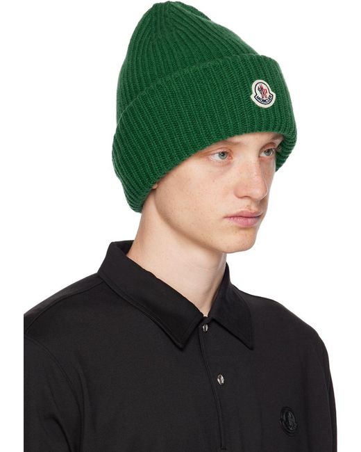 Moncler Green Rolled Brim Beanie for men