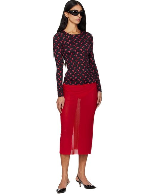 MARINE SERRE Red Recycled Moon Jersey Second Skin T-Shirt