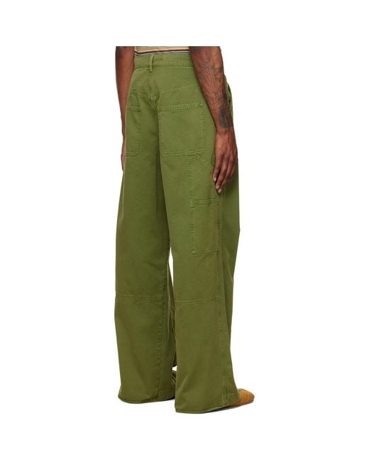 Marni Green Cotton Loose Workwear Trousers for men