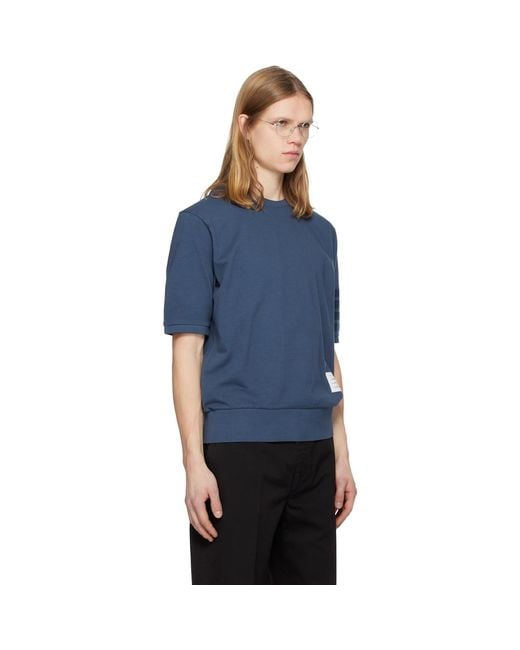 Thom Browne Blue Cotton Jersey 4-Bar T-Shirt for men