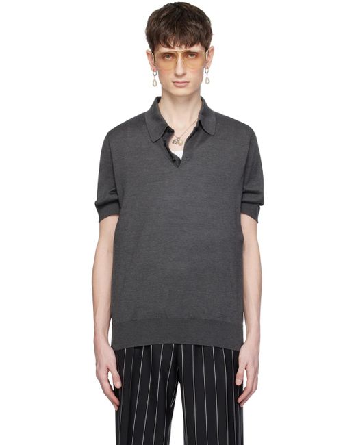 メンズ Dolce & Gabbana グレー 3つボタン ニットポロシャツ Black