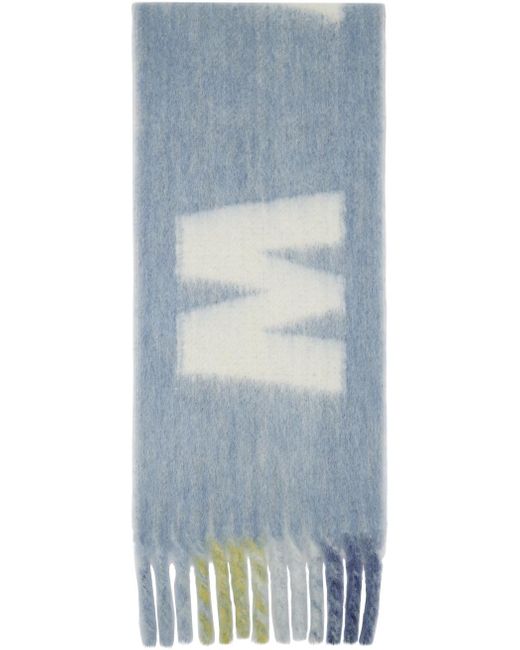 Marni ブルー& モヘア ロゴ ストライプ マフラー Blue