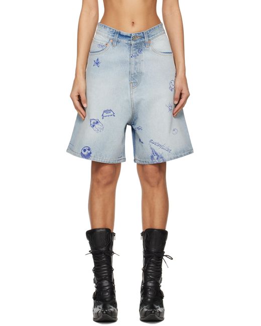 Vetements ブルー Scribbled デニムショートパンツ Blue