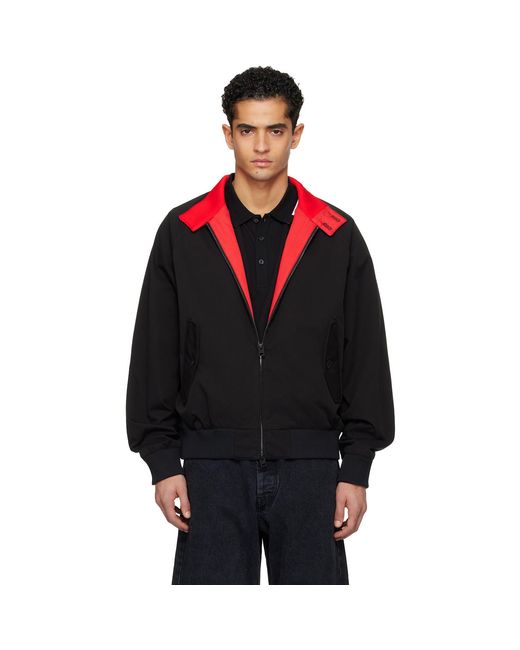 HUGO Black Twill Buttoned Stand Collar Bomber Jacket for men