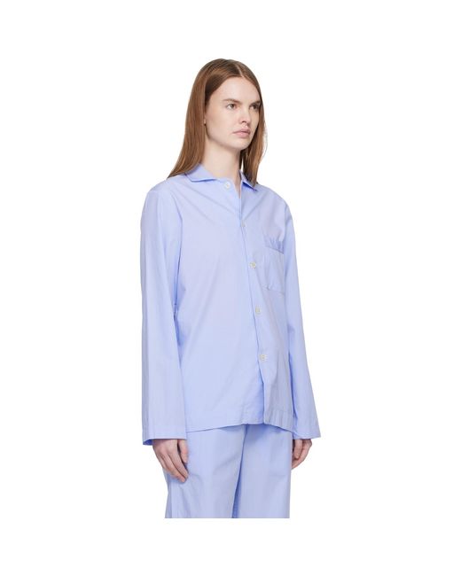 Tekla Blue Poplin Long-Sleeved Pyjama Shirt