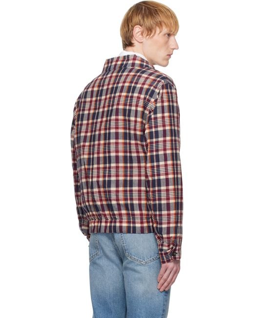 Drake's Red Waxed Madras Tennis Jacket for men