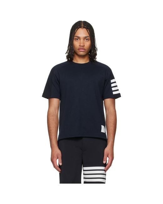 Thom Browne Blue Milano Cotton 4-Bar T-Shirt for men