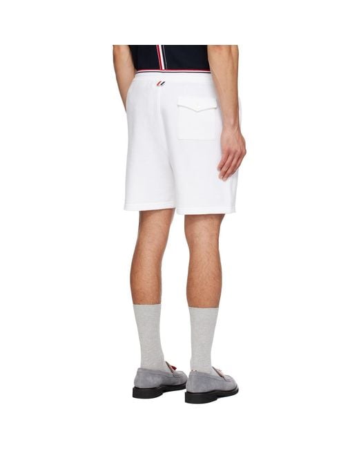 Thom Browne White Pique Loopback Sweat Shorts for men