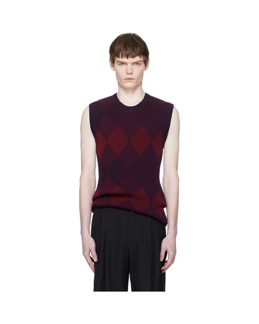 Dries Van Noten Purple Argyle Sweater Vest for men