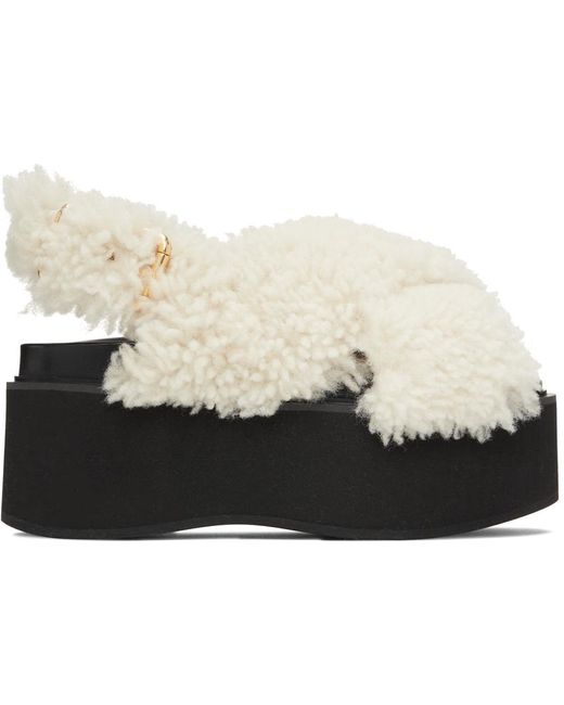 Marni Black White Shearling Fussbett Platform Sandals