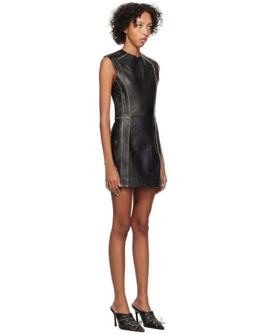 Robe courte noire en cuir à panneaux Acne en coloris Black