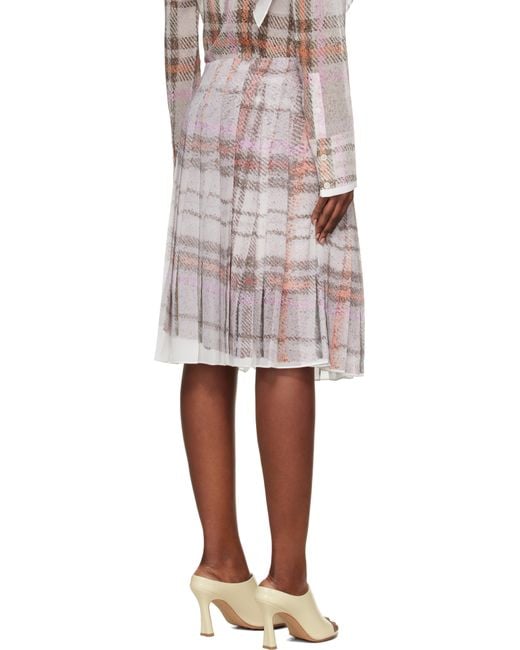 Acne グレー＆ピンク プリント シルク ミディアムスカート Multicolor