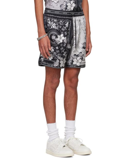 Amiri Black Silk Satin Paisley Shorts for men