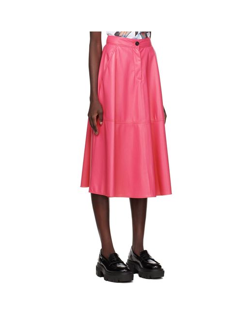 MSGM Pink Faux-Leather A-Line Midi Skirt