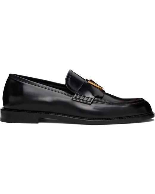 Versace Black 'V' Leather Loafers for men