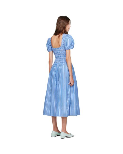 Ganni Blue Striped Cotton Midi Dress