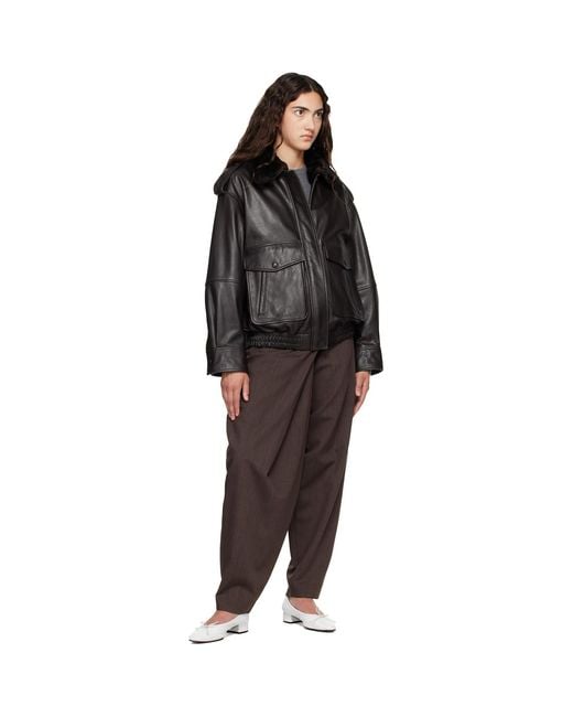 Loulou de Saison Black Russo Leather Bomber Jacket