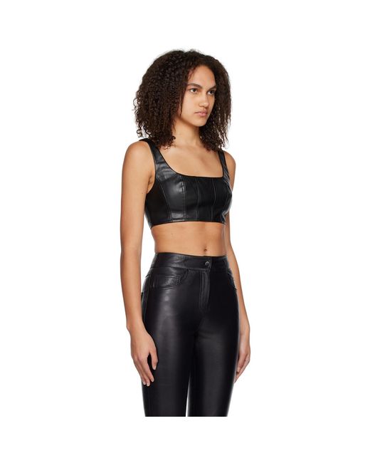 Staud Black Cropped Wells Faux-Leather Tank Top
