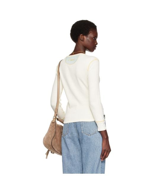 Chloé White Off- Fitted Cotton Jersey Henley