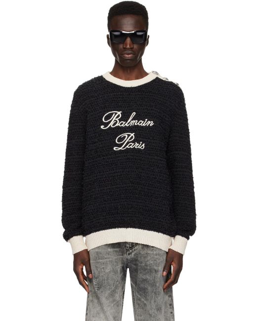 メンズ Balmain ロゴ刺繍 セーター Black