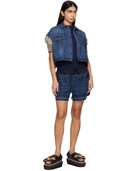 Short bleu en denim à panneaux Sacai en coloris Blue