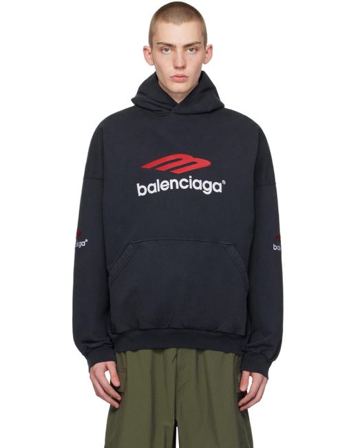 Balenciaga Blue Black 3b Sports Icon Hoodie for men