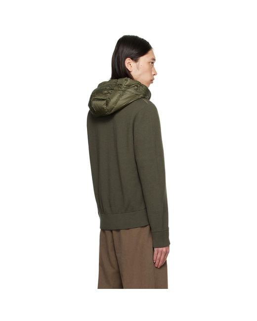 Moncler Green Khaki Padded Wool Zip-Up Down Hoodie for men
