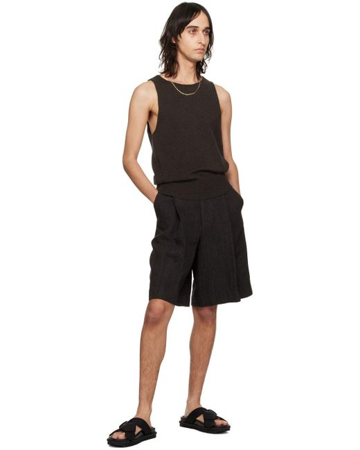 Dries Van Noten Black & Brown Striped Shorts for men