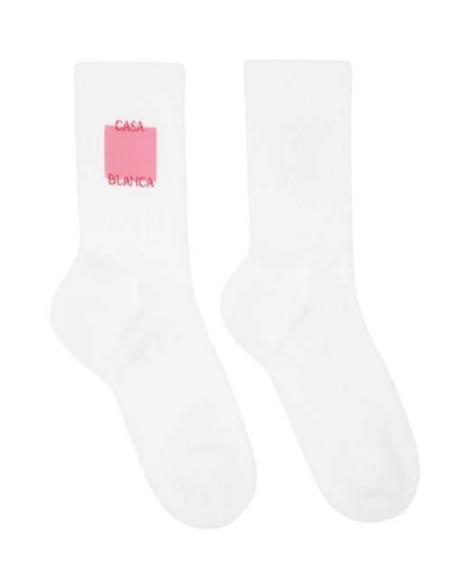 Casablanca White Rose Shadow Logo Square Socks for men