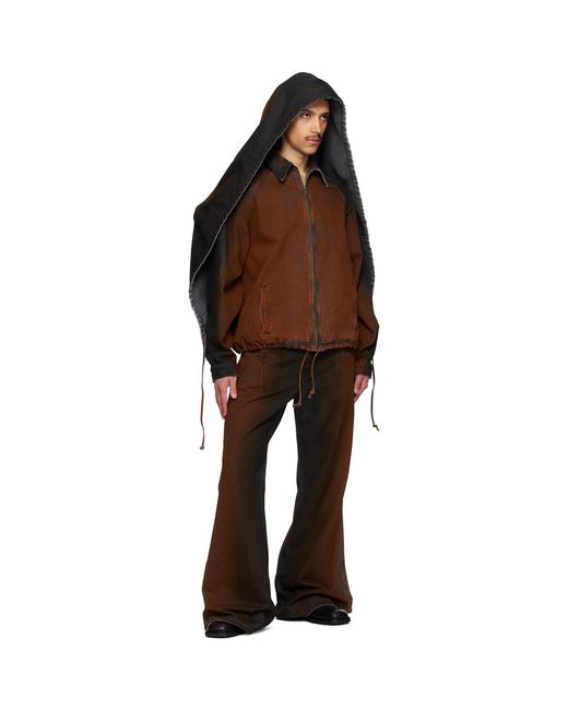 Egonlab Brown Convertible Hooded Denim Jacket for men