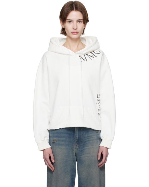 MM6 by Maison Martin Margiela ホワイト ハンドペイント ロゴ カットオフ フーディ White