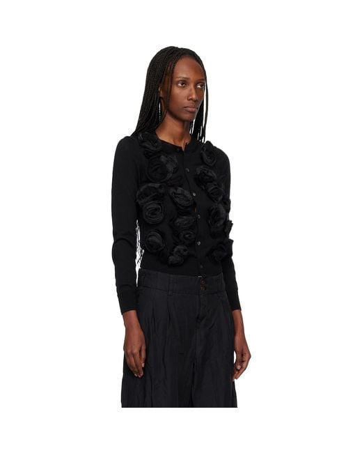 Comme des Garçons Black Lambswool Jersey X Flower Embroidery Cardigan