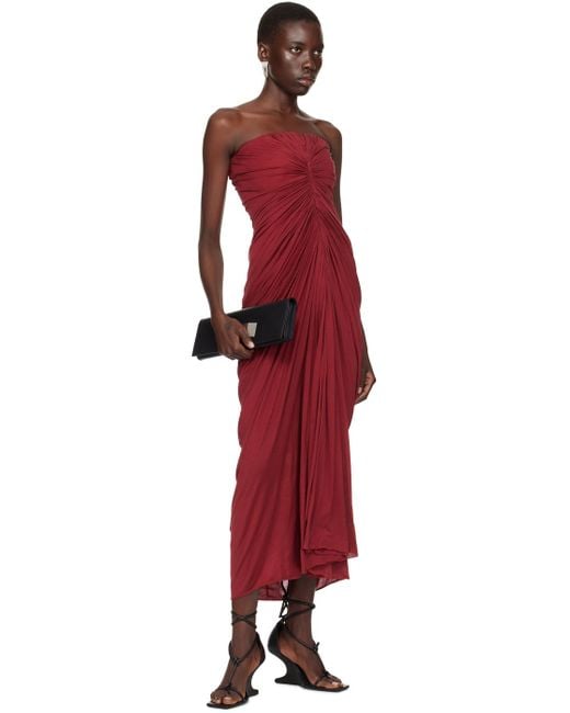 rick owens burgundy round neck midi dress Asymmetrical Drop Waist Valentina 125cm This style grazes the ankle bone SKU Rick Owens Draped Velvet Maxi