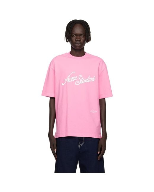 Acne Pink Logo Relaxed Fit T-Shirt for men