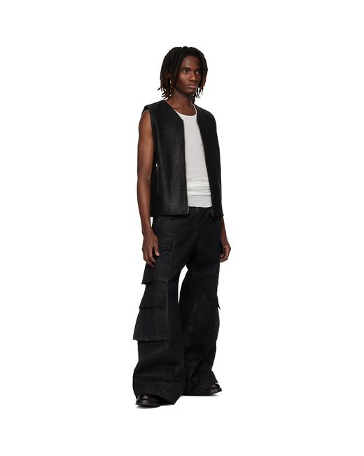 Det Blev Sent Black Zip Leather Vest for men