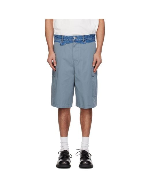 MM6 by Maison Margiela Blue Denim Waistband Cargo Shorts for men