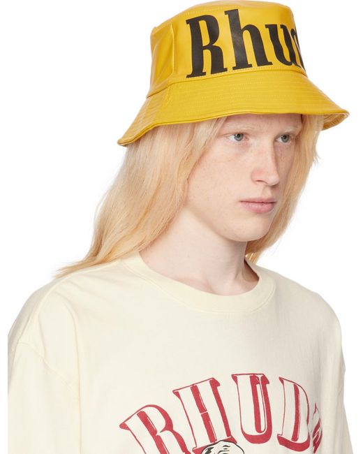 Rhude Multicolor Yellow Logo Leather Bucket Hat for men