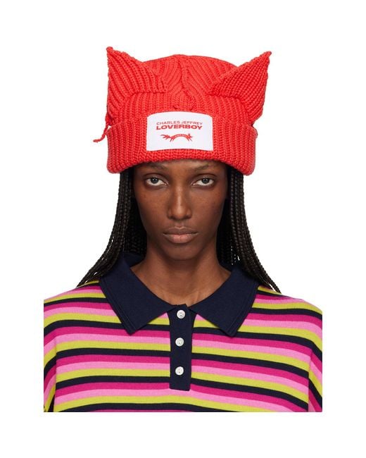 Charles Jeffrey Red Chunky Ears Beanie