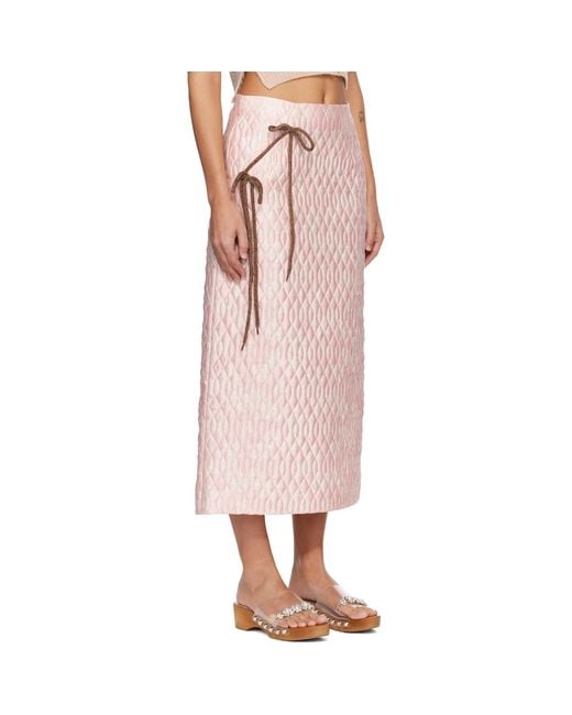 Simone Rocha Pink Quilted Offset Pencil Midi Skirt