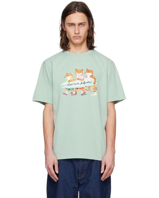 Maison Kitsuné Green Surfing Foxes T-Shirt for men