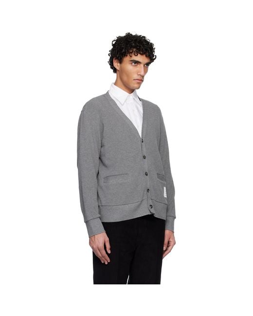 Thom Browne Gray V Neck Cardigan for men